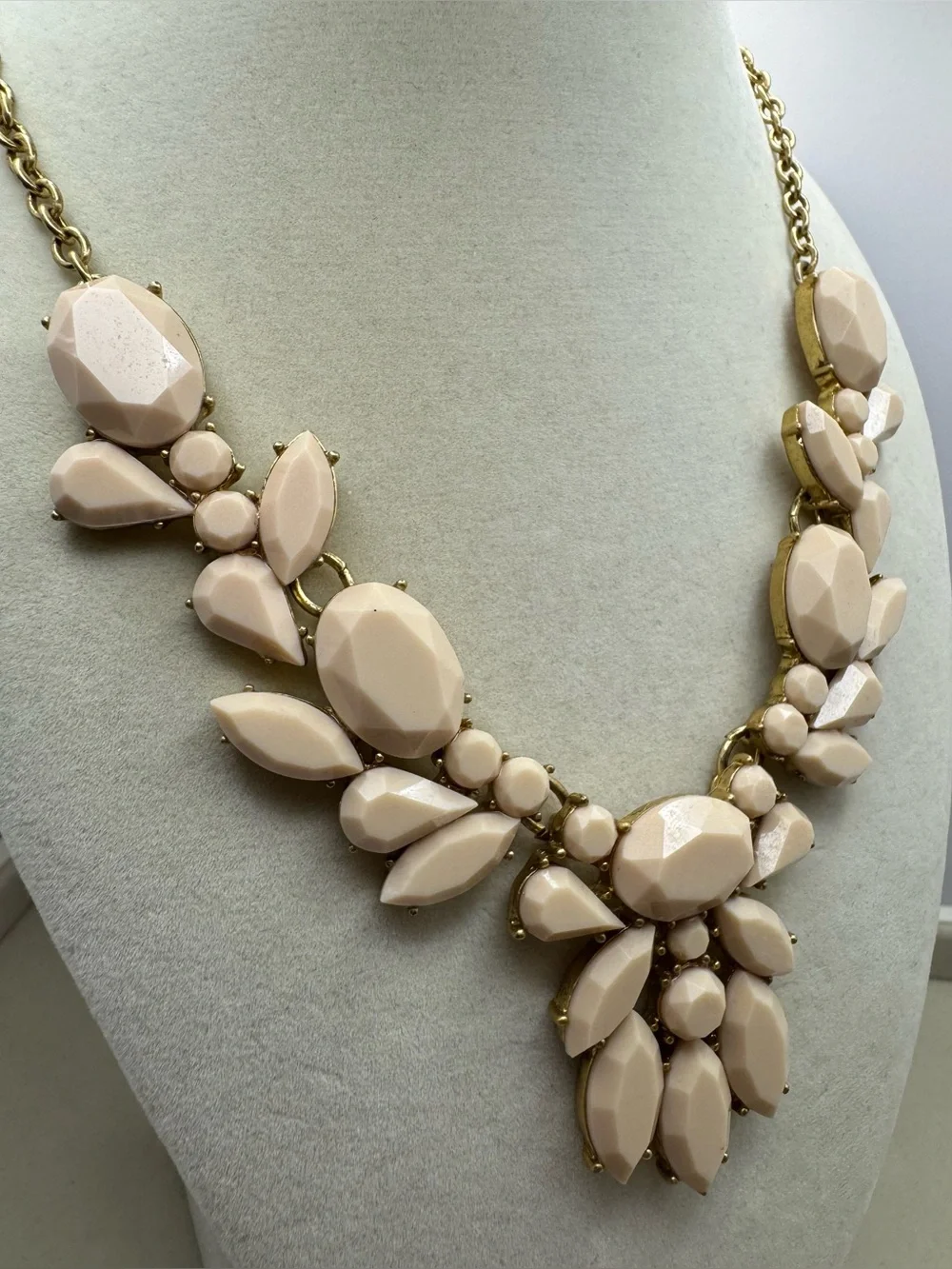 J. Crew Vintage Opaque Cream Statement Bib Necklace Faceted Cream Insets